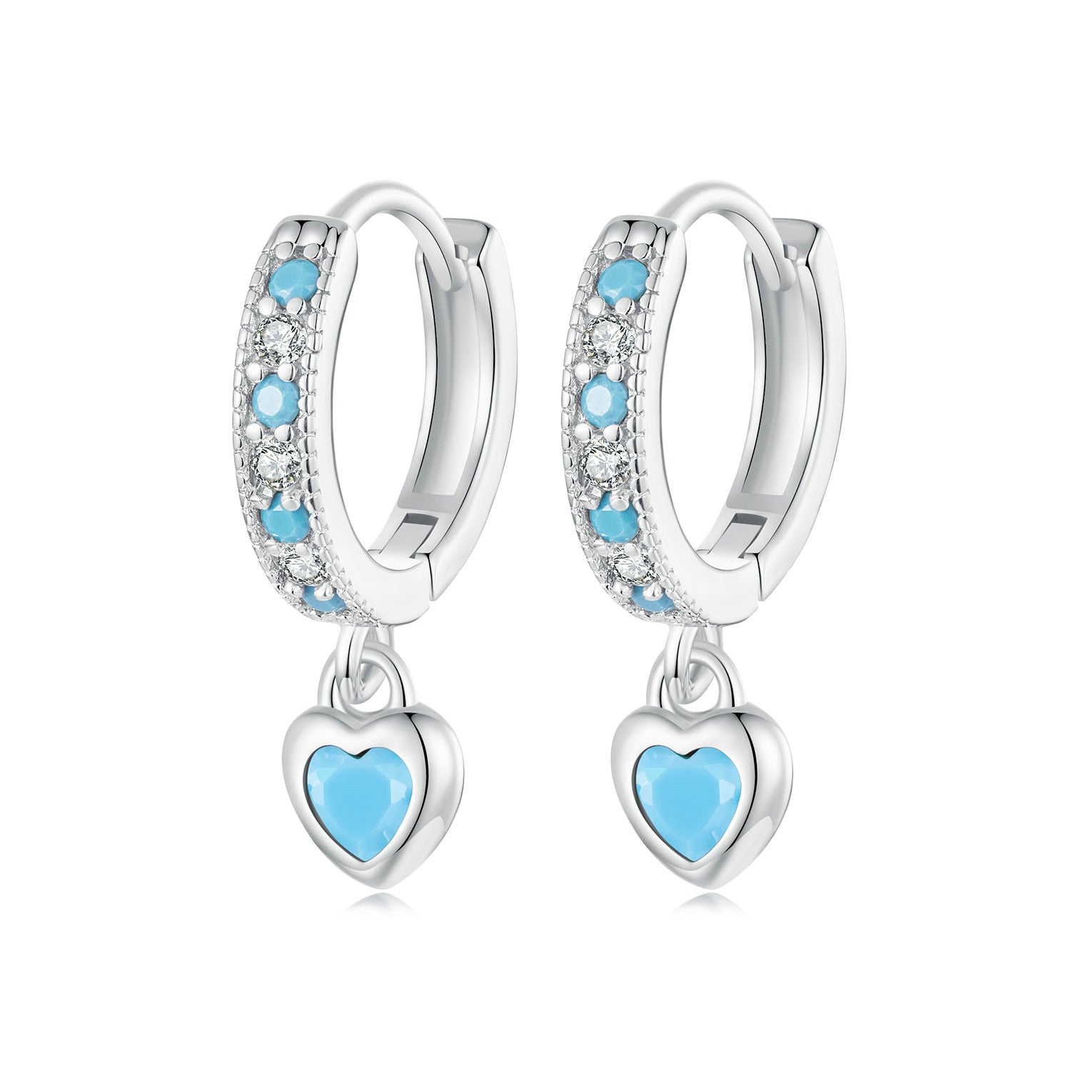 925 Sterling Silver Earrings with Synthetic Turquoise and CZ - White Gold Plated  DestGlow