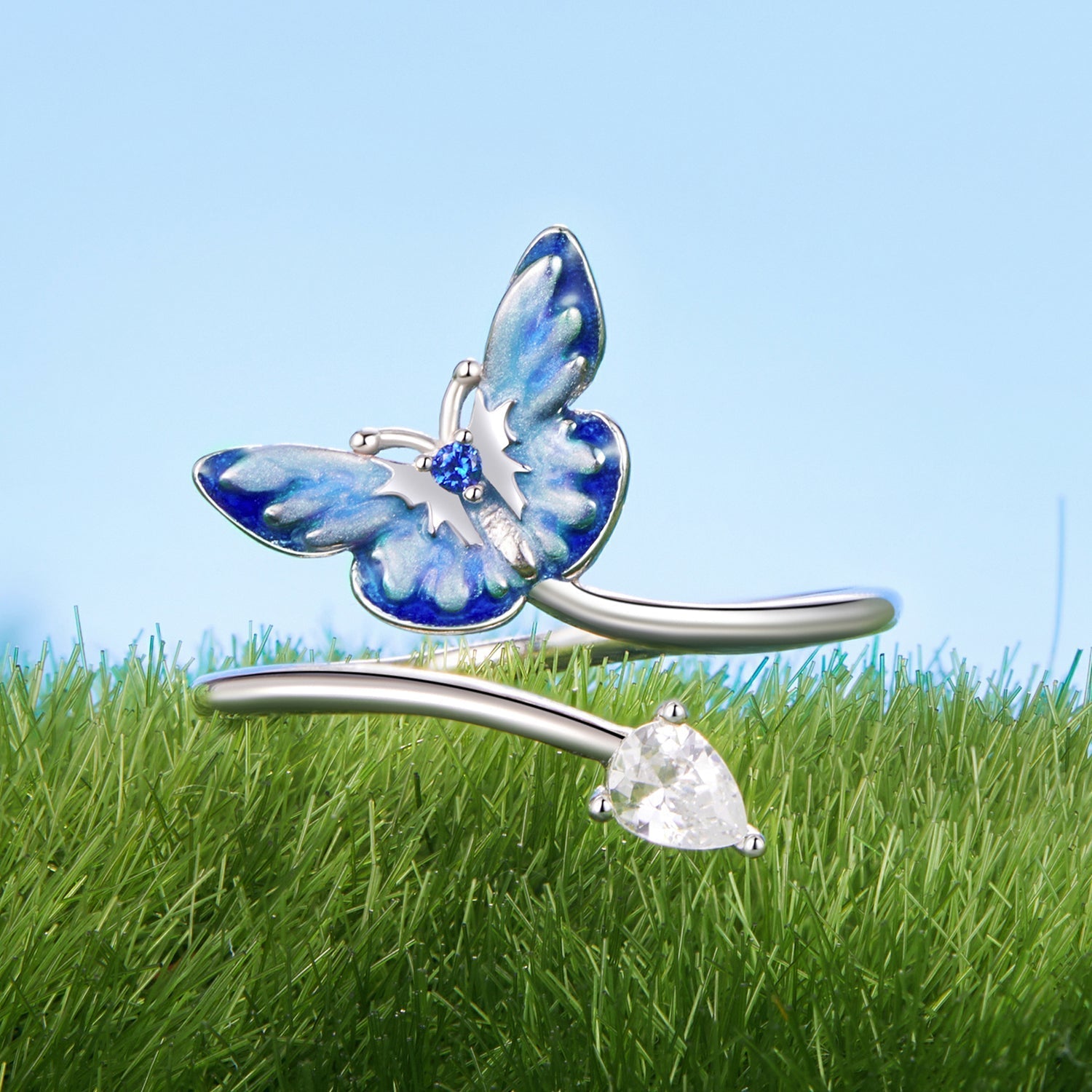 925 Sterling Silver Enamel White Gold Plated Pendant 0.8*1.2cm for Rings  DestGlow