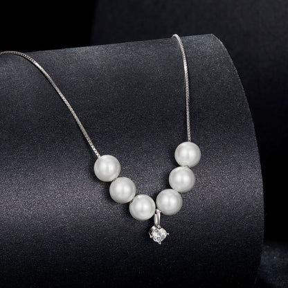 925 Sterling Silver Moissanite &amp; Quality Shell Pearl Adjustable Necklace for Women