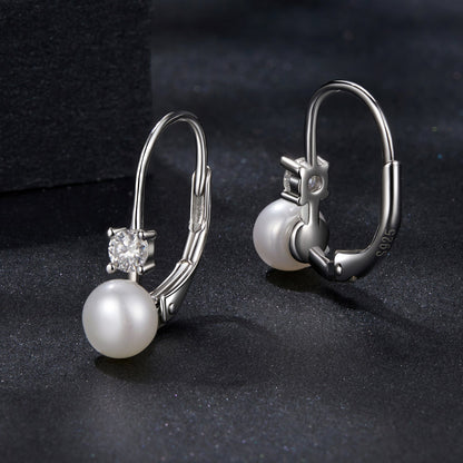 925 Sterling Silver &amp; Moissanite 0.30 Carat Earring with Freshwater Pearl for Women