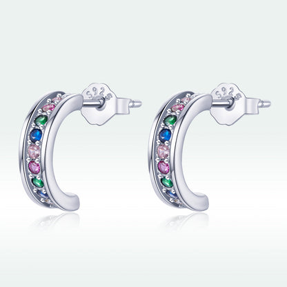 925 Sterling Silver Earrings with Pavé Setting CZ, 1.1*0.3 cm  DestGlow
