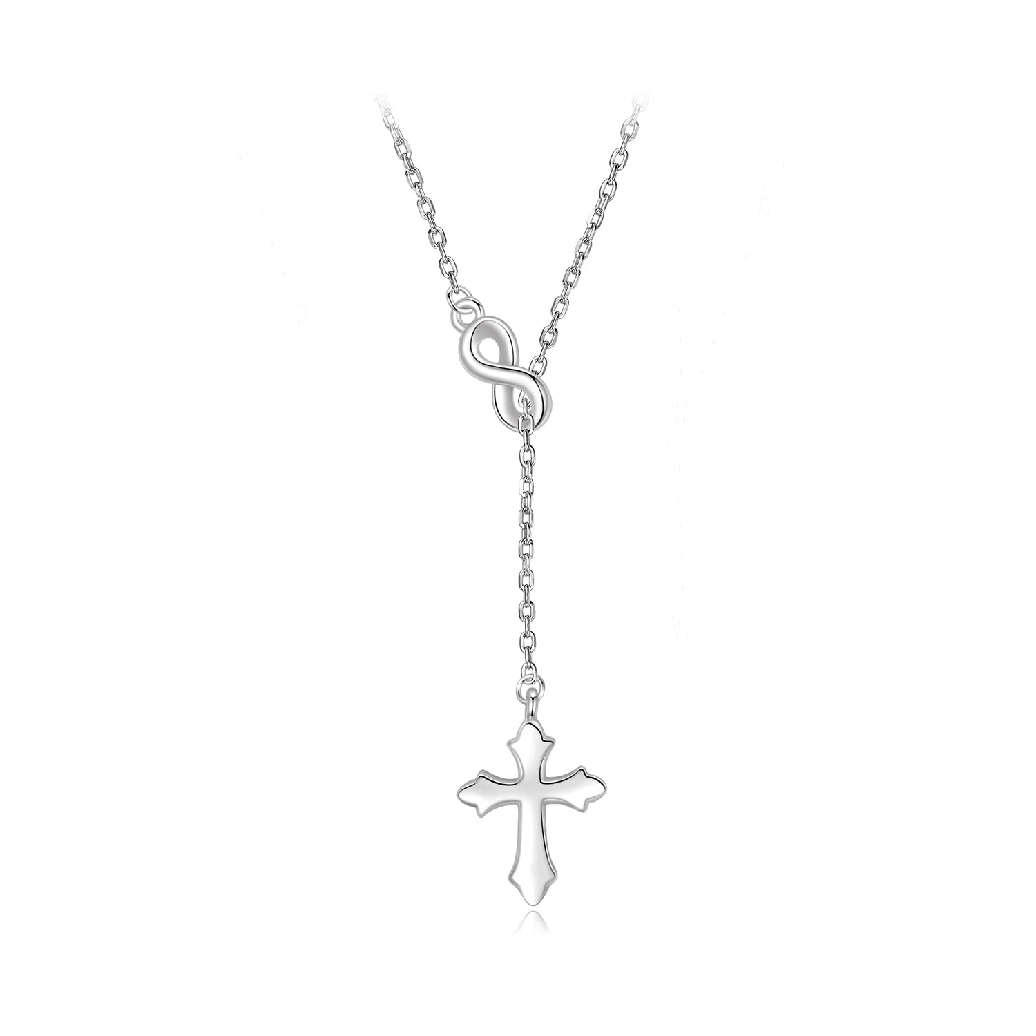 925 Sterling Silver Plated White Gold 45+5cm Necklace with Crucifix for Women  DestGlow