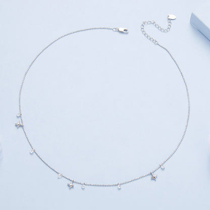 925 Sterling Silver Plated White Gold Pendant Necklace with CZ Charm for Women 38+6cm