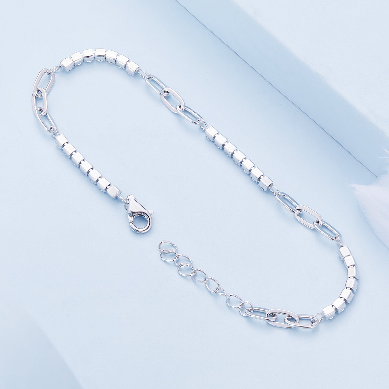925 Sterling Silver Bracelet with Pavé Setting CZ, Platinum Plated, 14.5+3cm, for Women  DestGlow