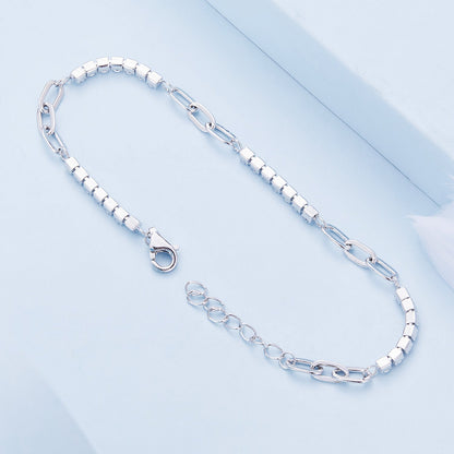 925 Sterling Silver Bracelet with Pavé Setting CZ, Platinum Plated, 14.5+3cm, for Women  DestGlow