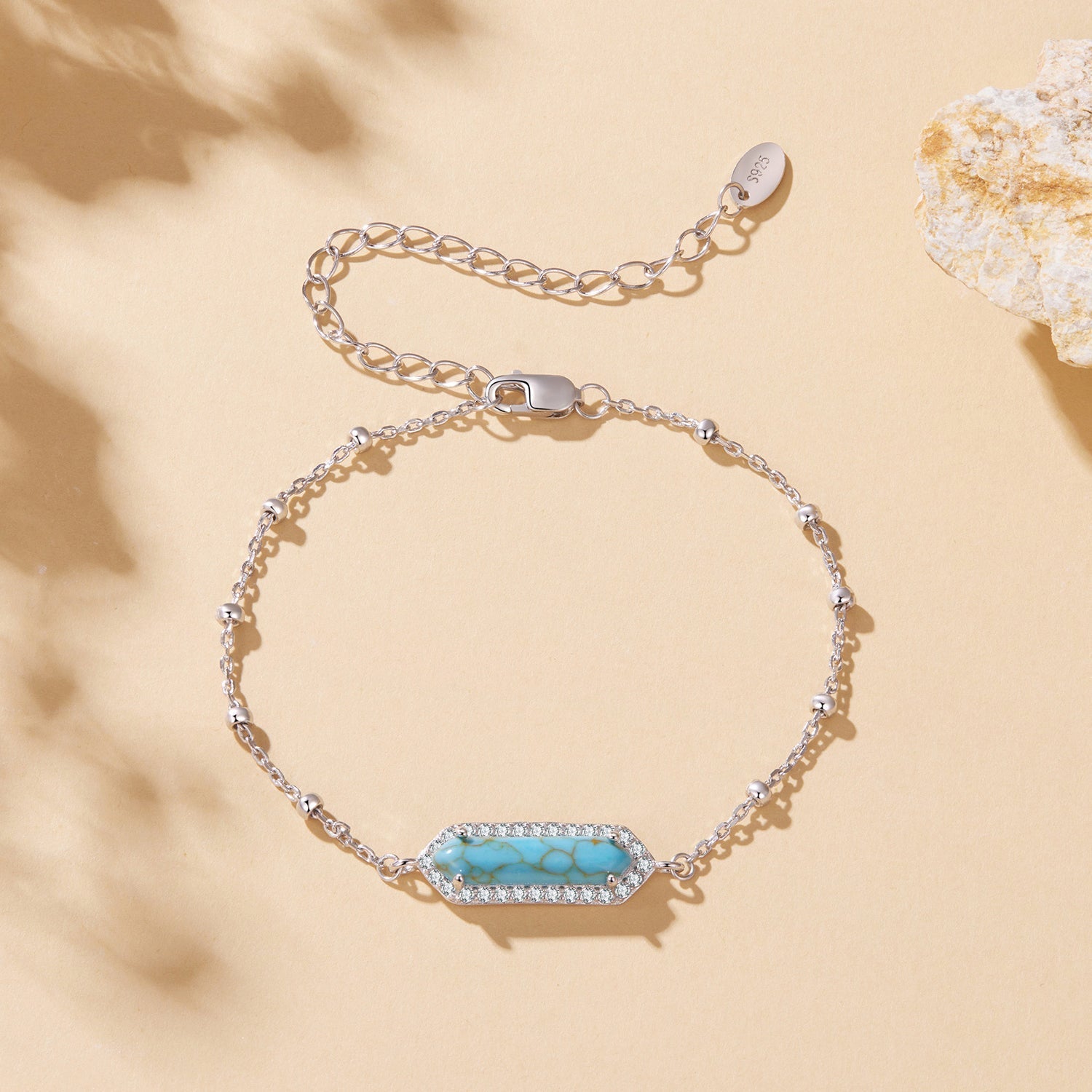 925 Sterling Silver White Gold Plated Bracelets with Synthetic Turquoise for Women  DestGlow