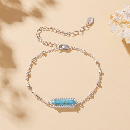 925 Sterling Silver White Gold Plated Bracelets with Synthetic Turquoise for Women  DestGlow