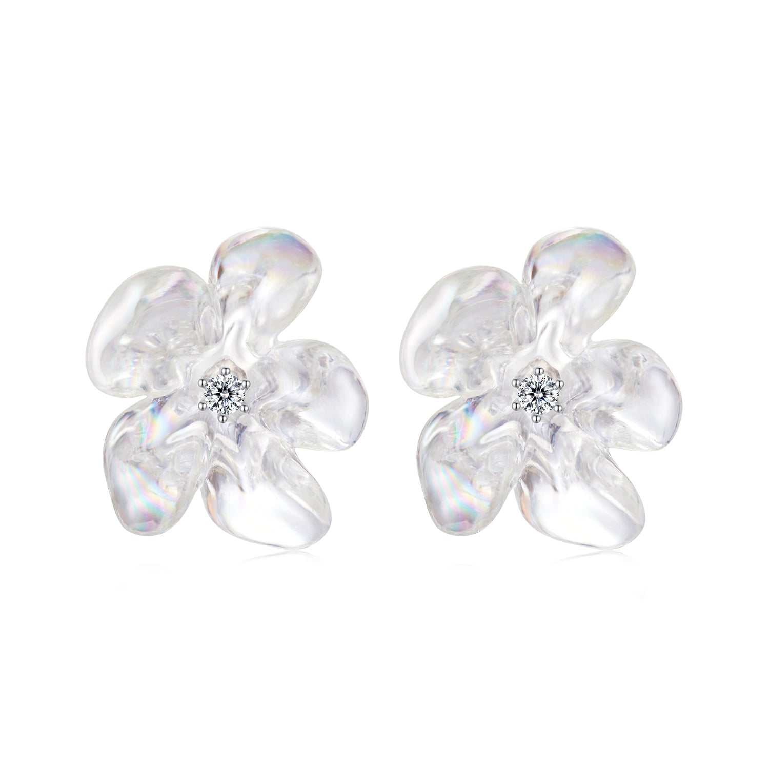 925 Sterling Silver Earrings with Pavé Setting CZ and Resin, 2.5x2.1cm for Women  DestGlow