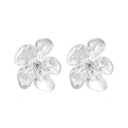 925 Sterling Silver Earrings with Pavé Setting CZ and Resin, 2.5x2.1cm for Women  DestGlow