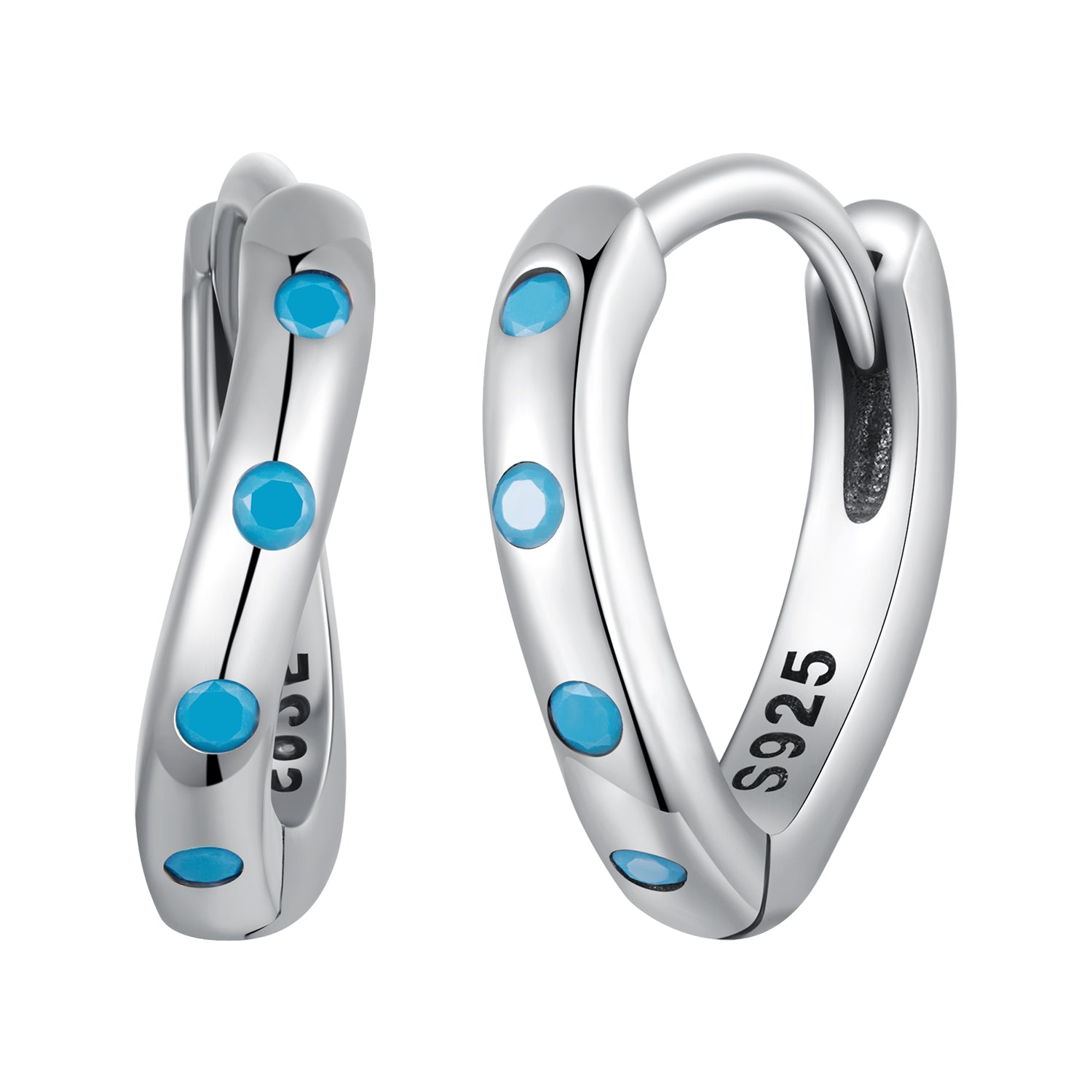 925 Sterling Silver Earrings with Synthetic Turquoise, Oxidized Finish, Size 12*2mm, Women  DestGlow