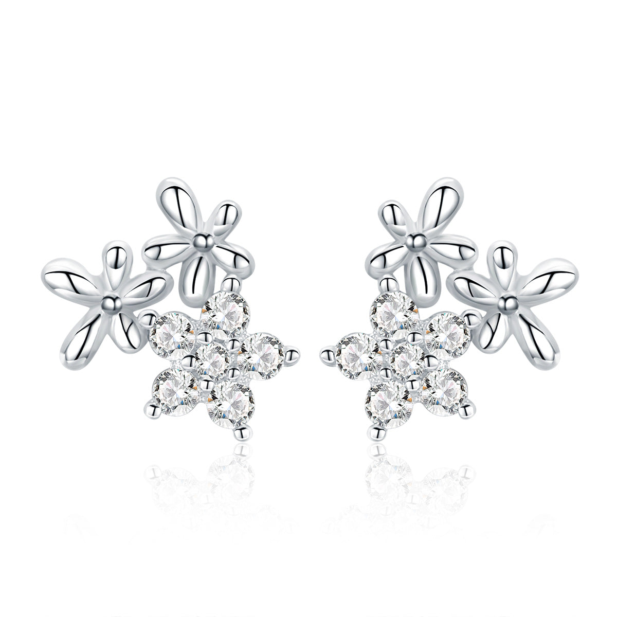 925 Sterling Silver Earrings with CZ in Pavé Setting, 0.6*0.7cm for Women  DestGlow
