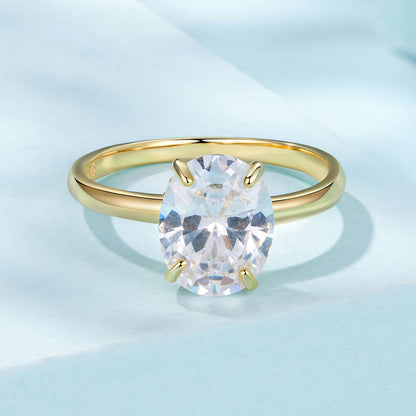 925 Sterling Silver 3.5 Carat Oval Zircon Ring with White Gold Plating for Women  DestGlow