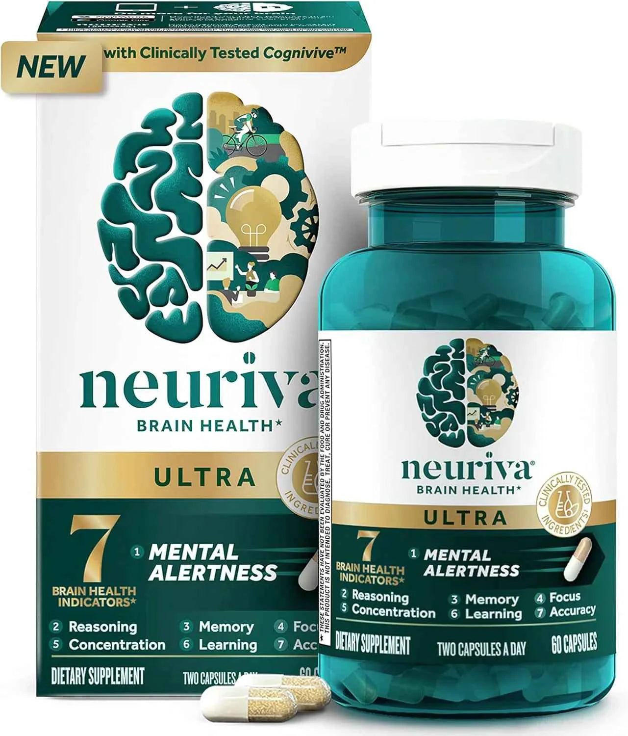 NEURIVA Ultra Nootropic Brain Supplement - Memory, Focus, 60 Caps - Clearance Sale