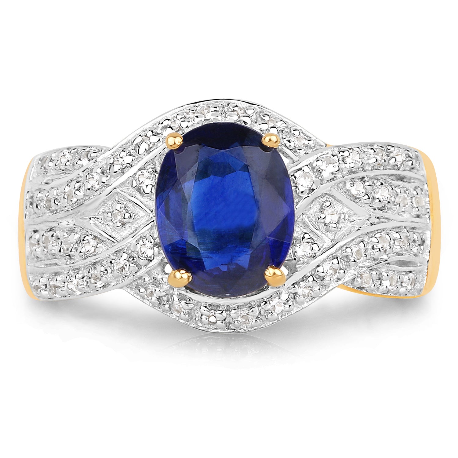 14K Yellow Gold Plated 2.56 Carat Genuine Kyanite and White Topaz .925 Sterling Silver Ring by Bids.com