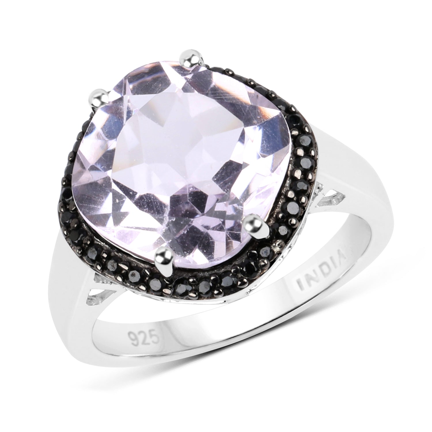 5.50 Carat Genuine Pink Amethyst &amp; Black Spinel .925 Sterling Silver Ring by Bids.com