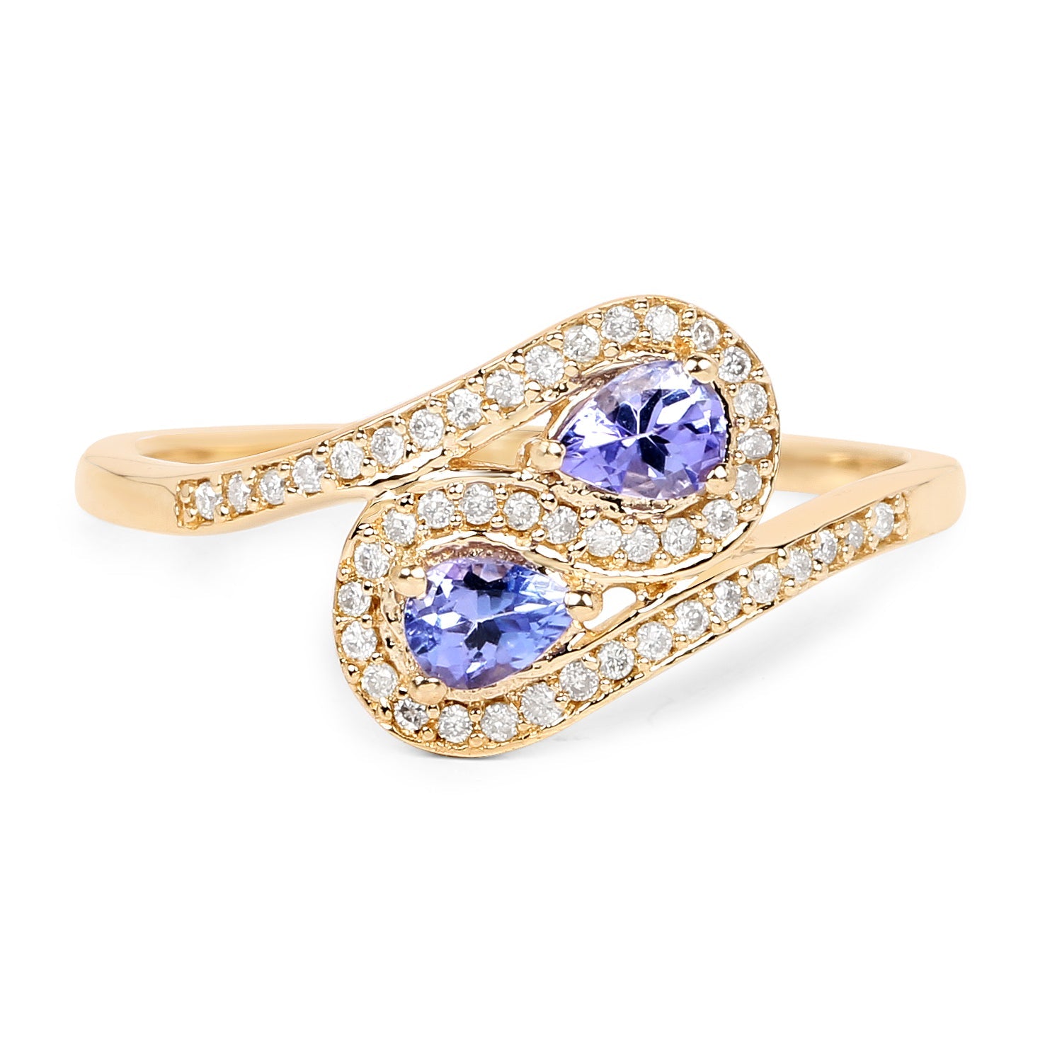 0.42 Carat Genuine Tanzanite and White Diamond 14K Yellow Gold Ring by Bids.com