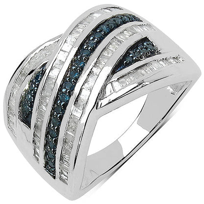 1.02 Carat Genuine Blue Diamond &amp; White Diamond .925 Sterling Silver Ring by Bids.com