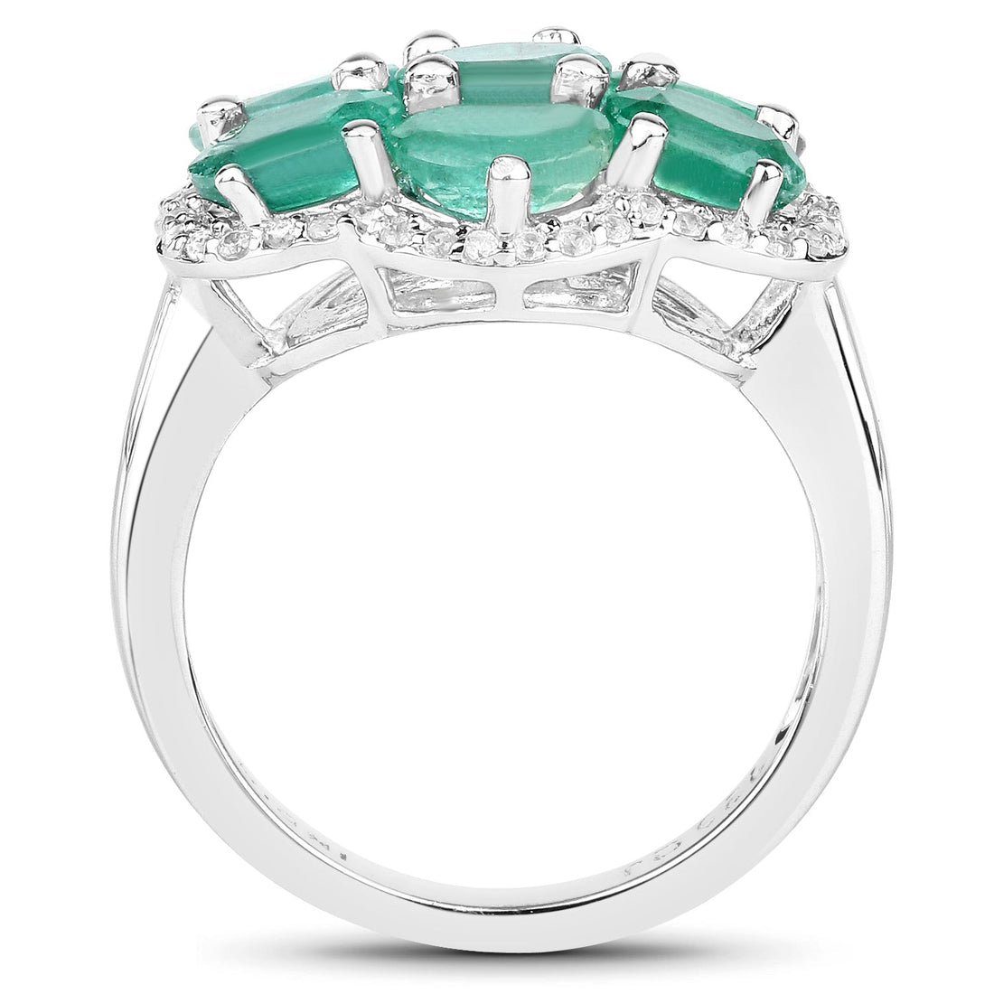 3.33 Carat Genuine Zambian Emerald and White Zircon .925 Sterling Silver Ring by Bids.com