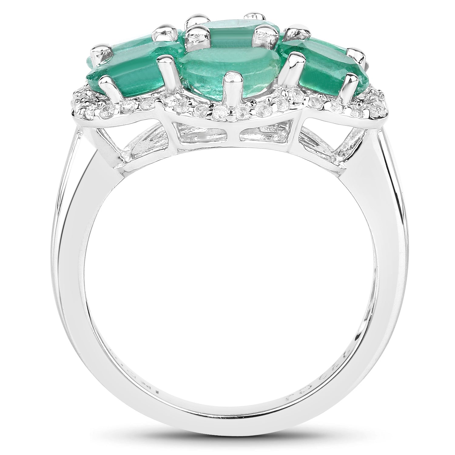 3.33 Carat Genuine Zambian Emerald and White Zircon .925 Sterling Silver Ring by Bids.com
