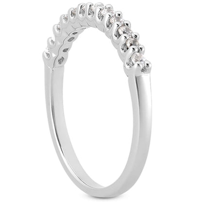 14k White Gold Fancy U Setting Shared Prong Diamond Wedding Ring Band by Bids.com
