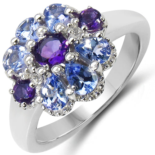 1.25 Carat Genuine Tanzanite, Amethyst &amp; White Topaz .925 Sterling Silver Ring by Bids.com