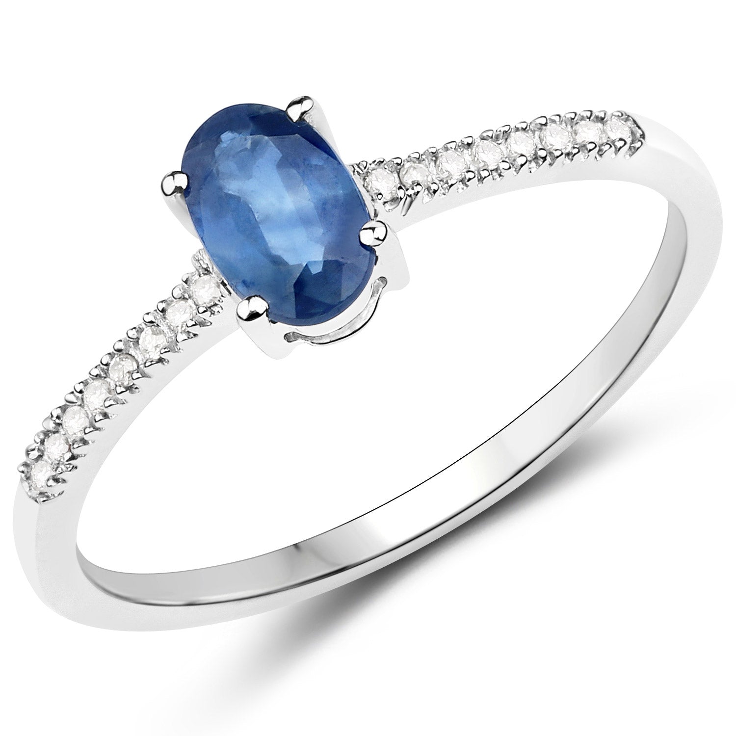 0.54 Carat Genuine Blue Sapphire and White Diamond 14K White Gold Ring  DestGlow