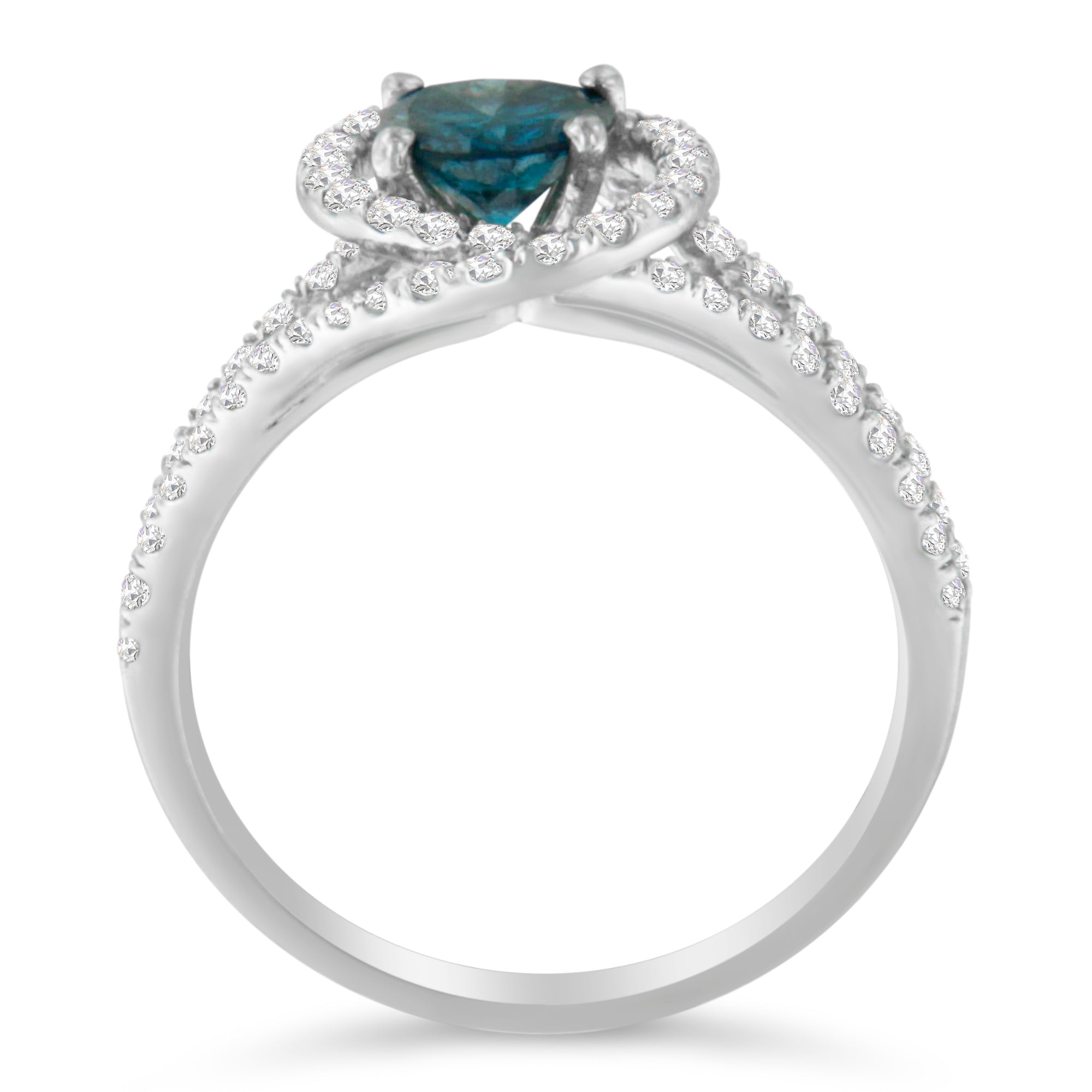 14K White Gold 1-1/3 Cttw White &amp; Blue Diamond Interweaving Double Halo Cocktail Statement Ring (G-H and Fancy Blue Color, SI2-I1 Clarity) - Size 6 by Bids.com