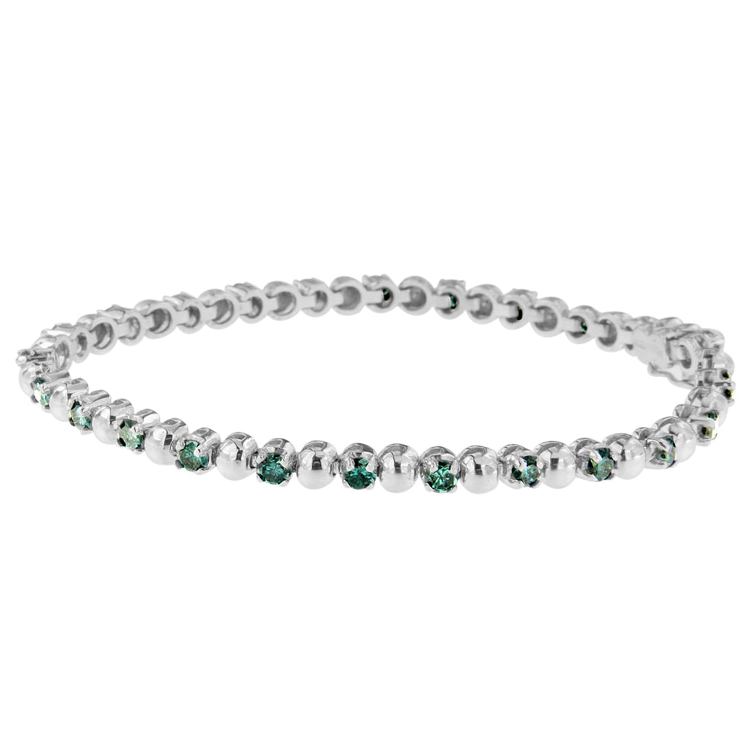 14K White Gold Round-Cut Blue Diamonds Bracelet (3.00 cttw, Blue Color, Clarity) by Bids.com