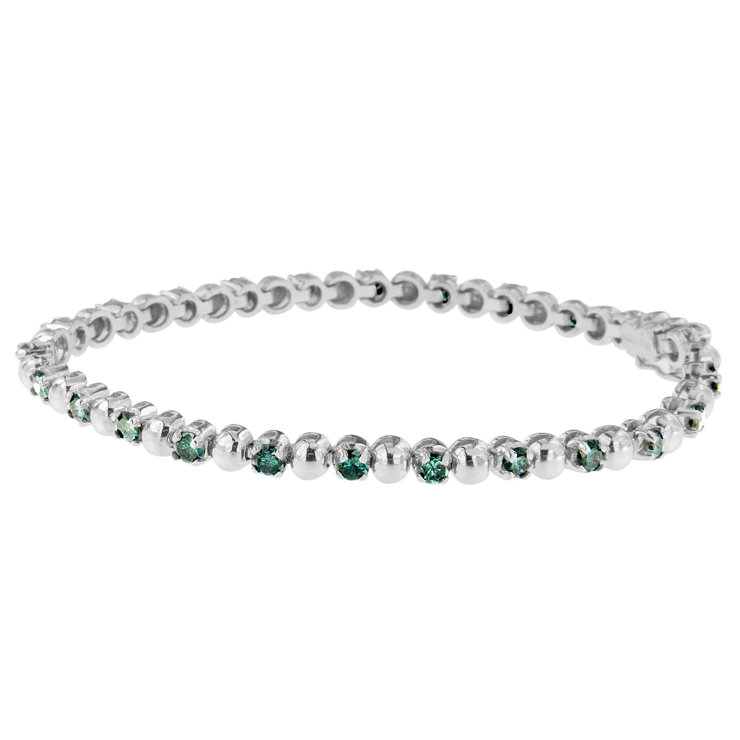 14K White Gold Round-Cut Blue Diamonds Bracelet (3.00 cttw, Blue Color, Clarity) by Bids.com