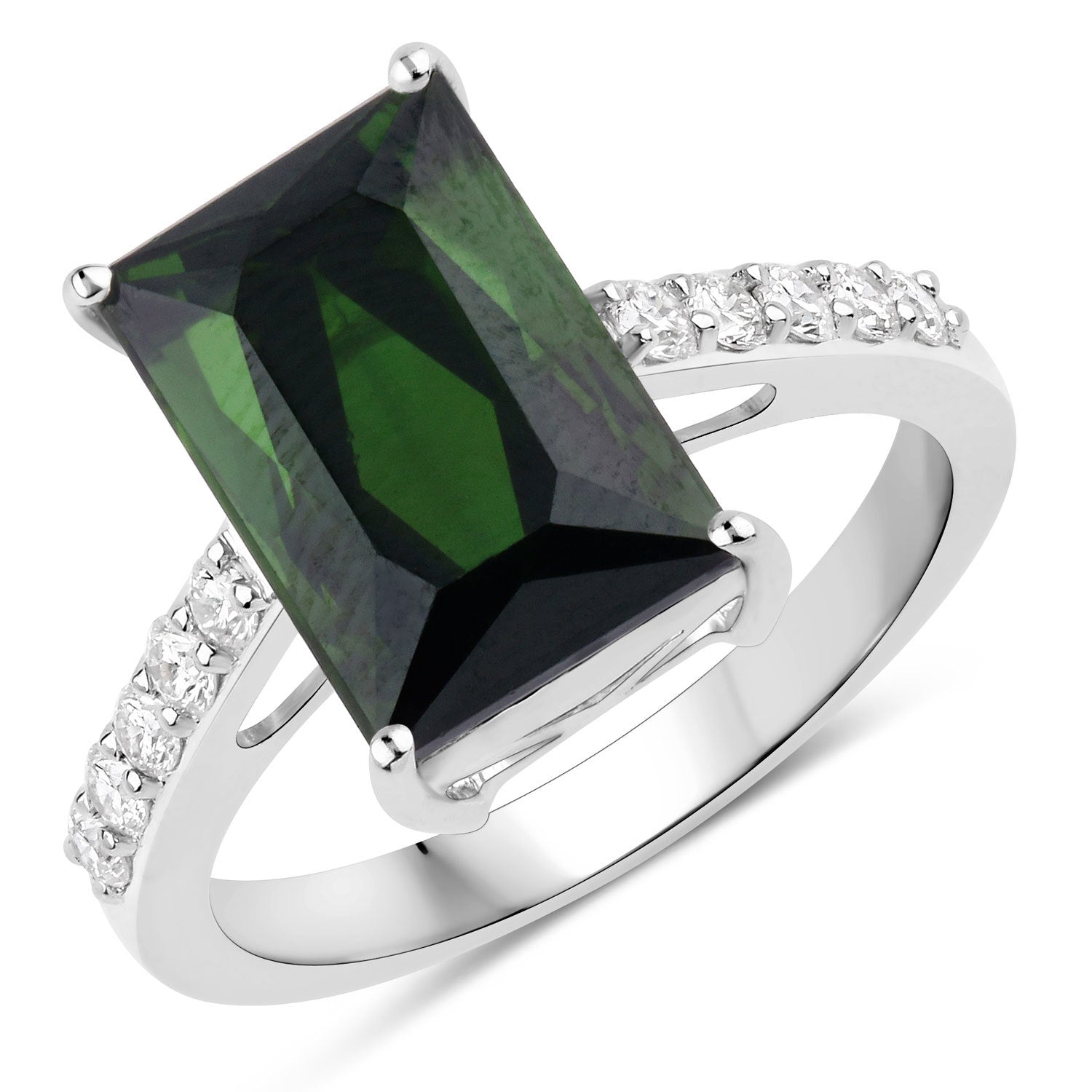6.16 Carat Genuine Green Tourmaline and White Diamond 14K White Gold Ring by Bids.com