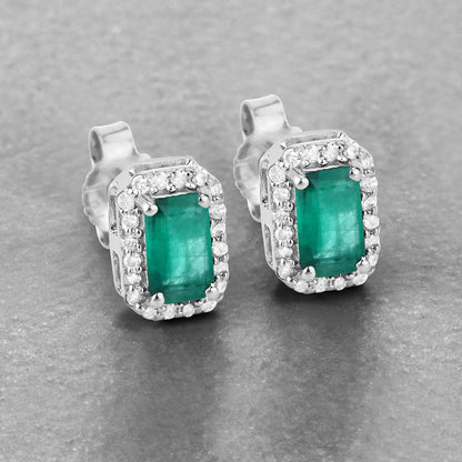0.91 Carat Genuine Zambian Emerald and White Diamond 14K White Gold Earrings by Bids.com