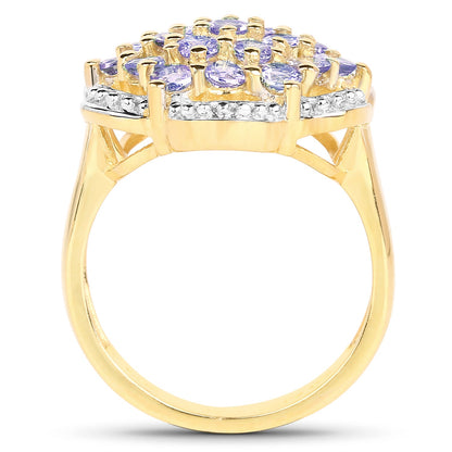 14K Yellow Gold Plated 1.52 Carat Genuine Tanzanite .925 Sterling Silver Ring by Bids.com