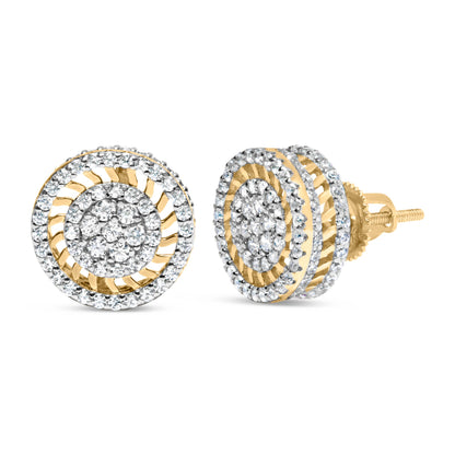 10K Yellow Gold 1.00 Cttw Diamond Halo Radiant Sunburst Stud Earrings (I-J Color, I2-I3 Clarity) by Bids.com