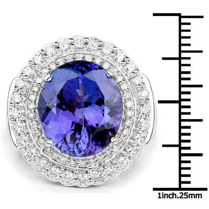 10.79 Carat Genuine Tanzanite and White Diamond 18K White Gold Ring by Bids.com