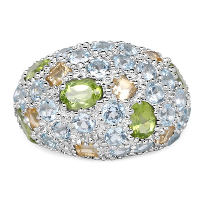 11.38 Carat Genuine Peridot, Citrine and Blue Topaz .925 Sterling Silver Ring by Bids.com