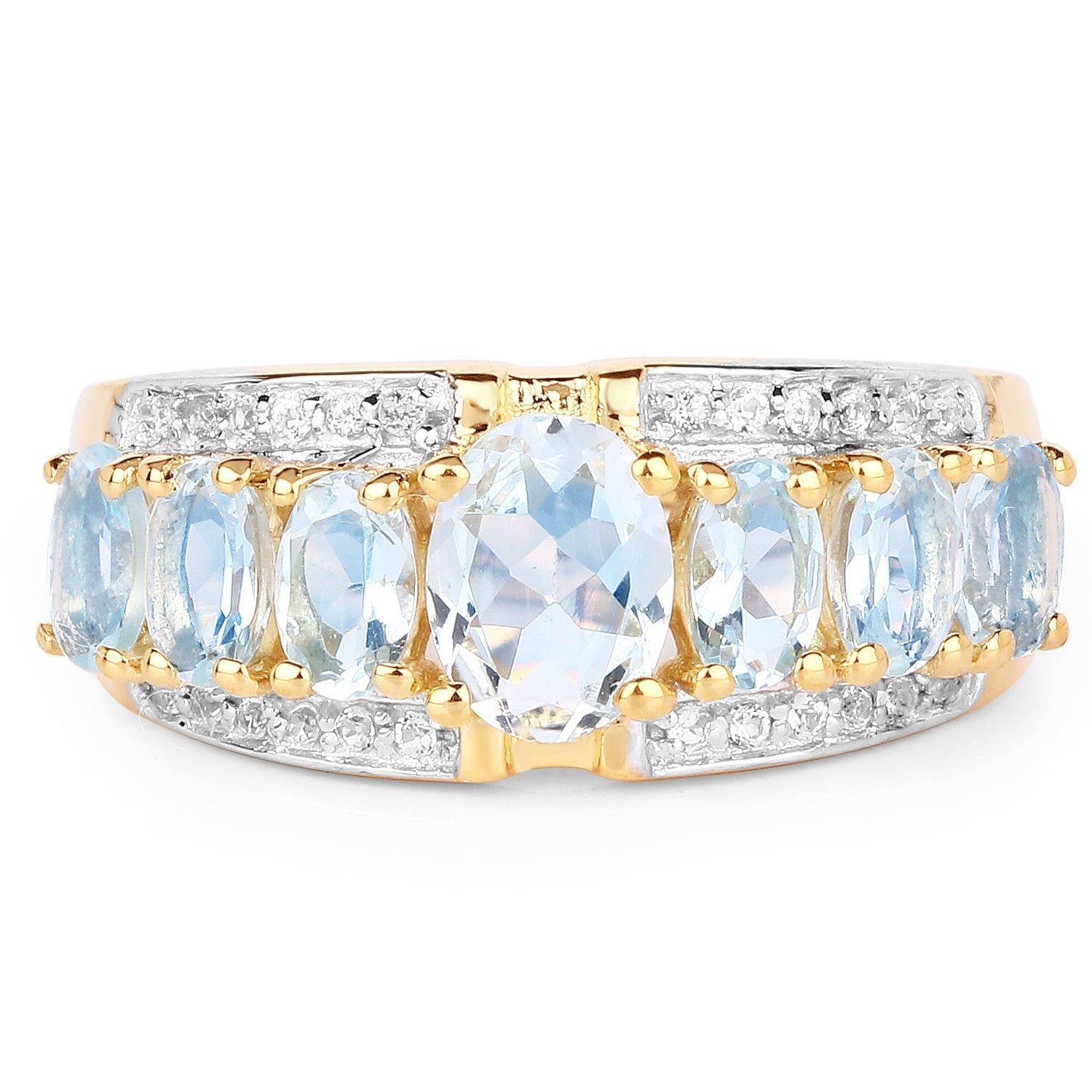 1.93 Carat Genuine Aquamarine and White Diamond .925 Sterling Silver Ring  DestGlow