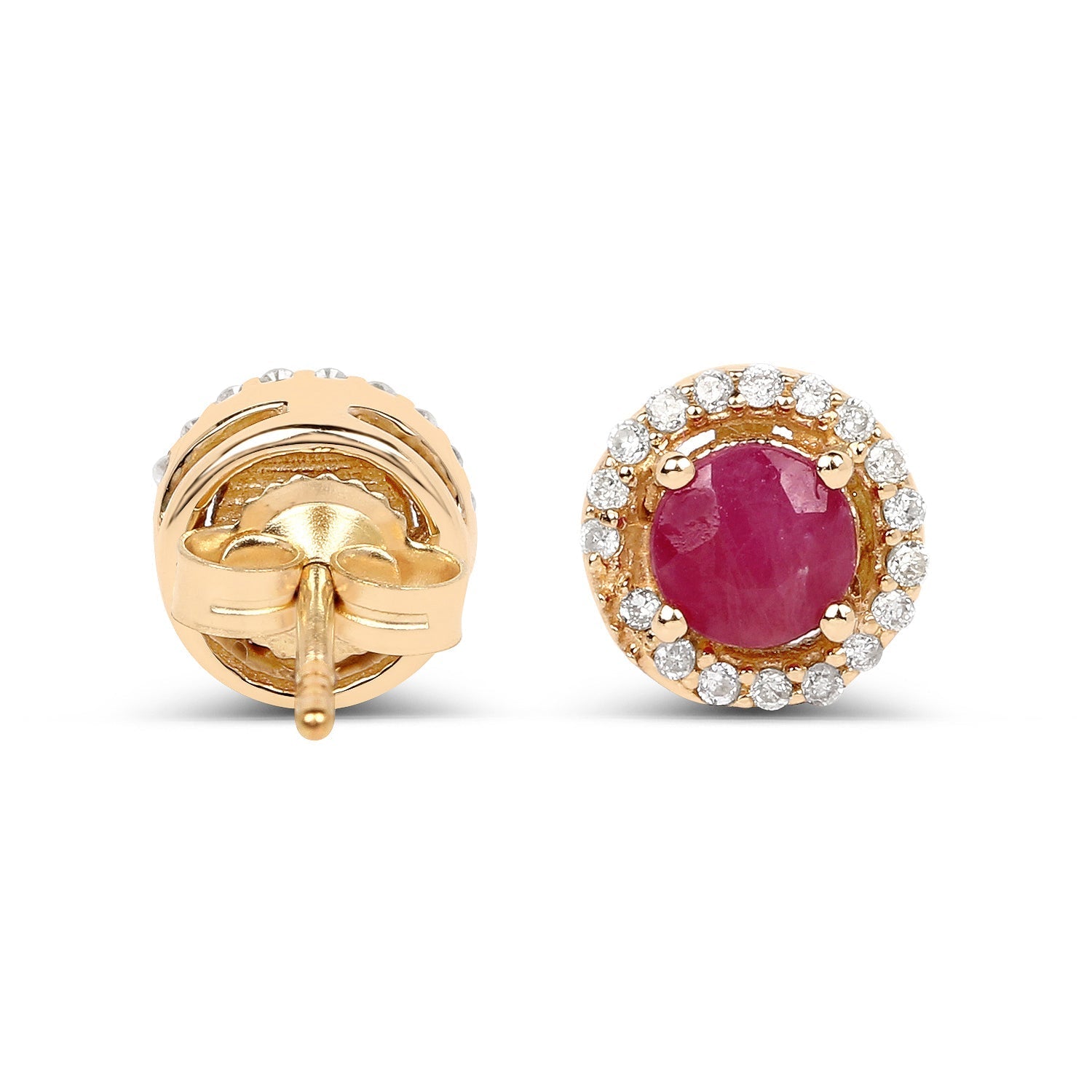 0.71 Carat Genuine Ruby and White Diamond 14K Yellow Gold Earrings  DestGlow