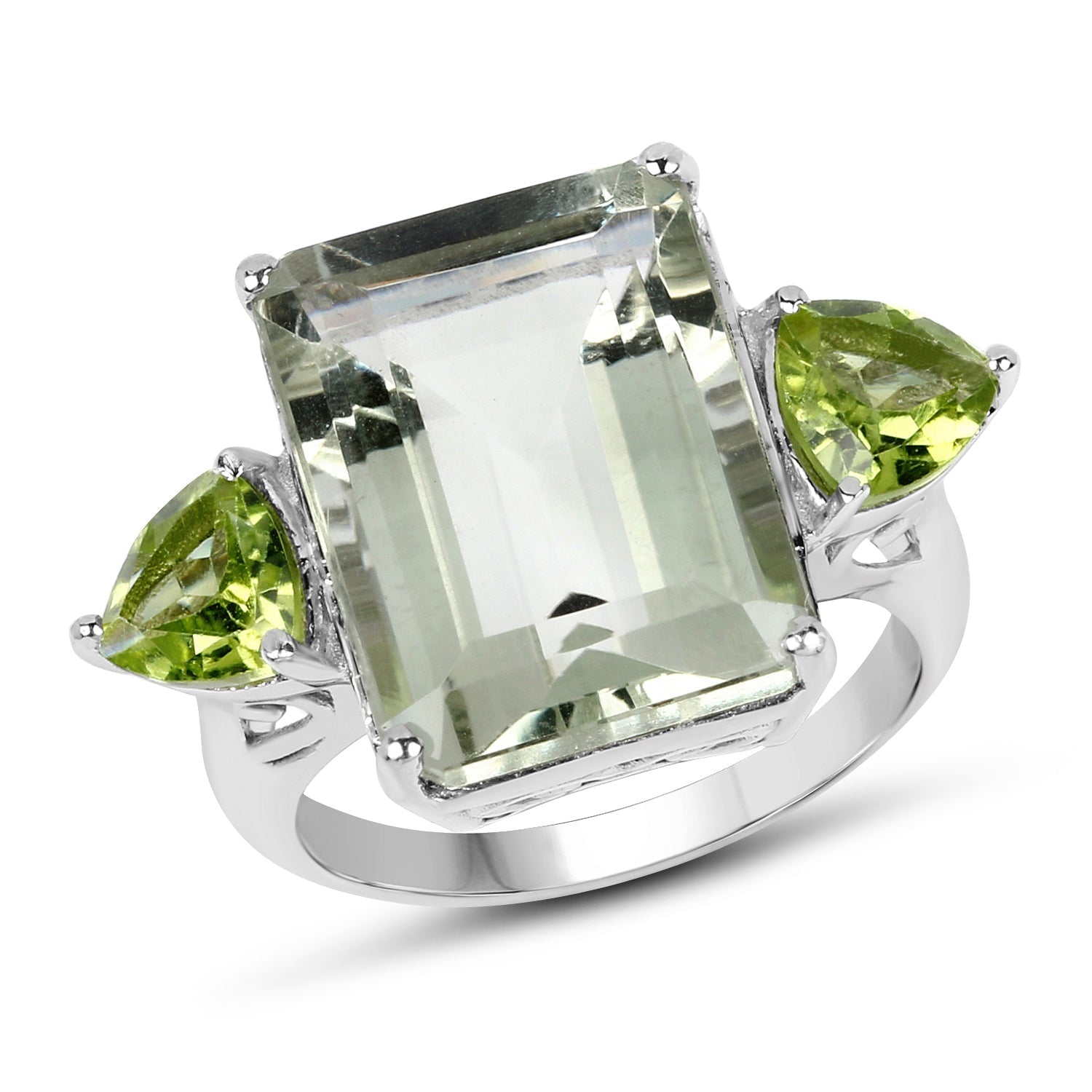 11.90 Carat Genuine Green Amethyst and Peridot .925 Sterling Silver Ring  DestGlow