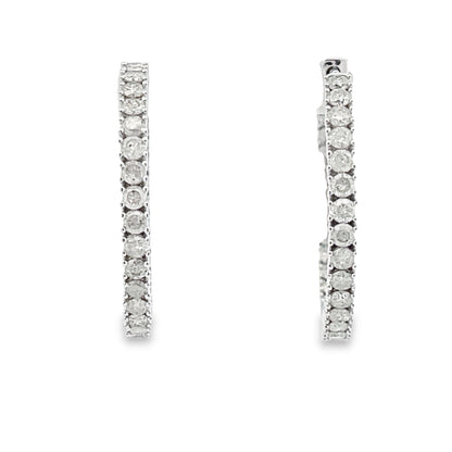 Genuine 1.53ct Diamond Hoop Earrings 10KT White Gold by Bids.com