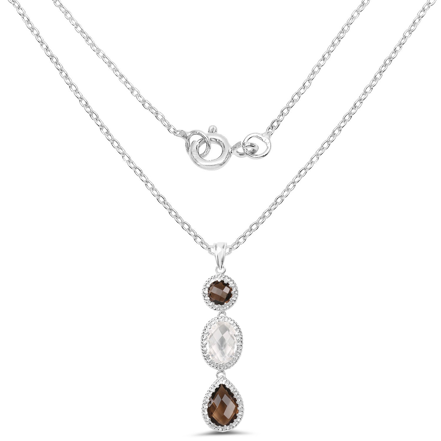 12.14 Carat Genuine Crystal Quartz &amp; Smoky Quartz .925 Sterling Silver Pendant  DestGlow