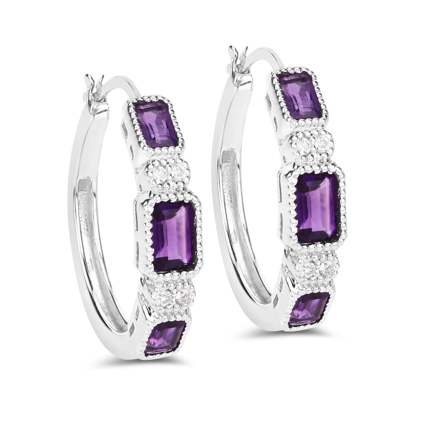 2.18 Carat Genuine Amethyst and White Topaz .925 Sterling Silver Earrings  DestGlow