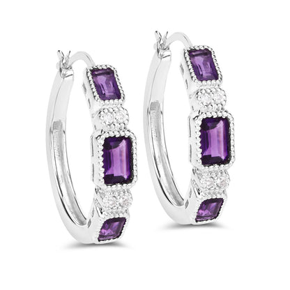 2.18 Carat Genuine Amethyst and White Topaz .925 Sterling Silver Earrings  DestGlow