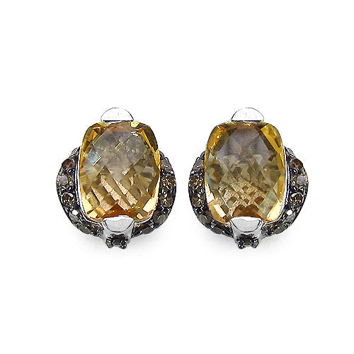 3.14 Carat Genuine Citrine &amp; Black Diamond .925 Sterling Silver Earrings by Bids.com