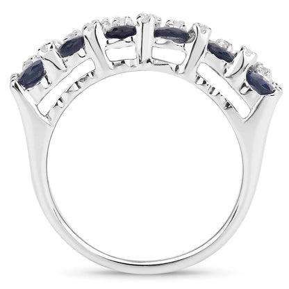 3.66 Carat Genuine Blue Sapphire and White Topaz .925 Sterling Silver Ring by Bids.com