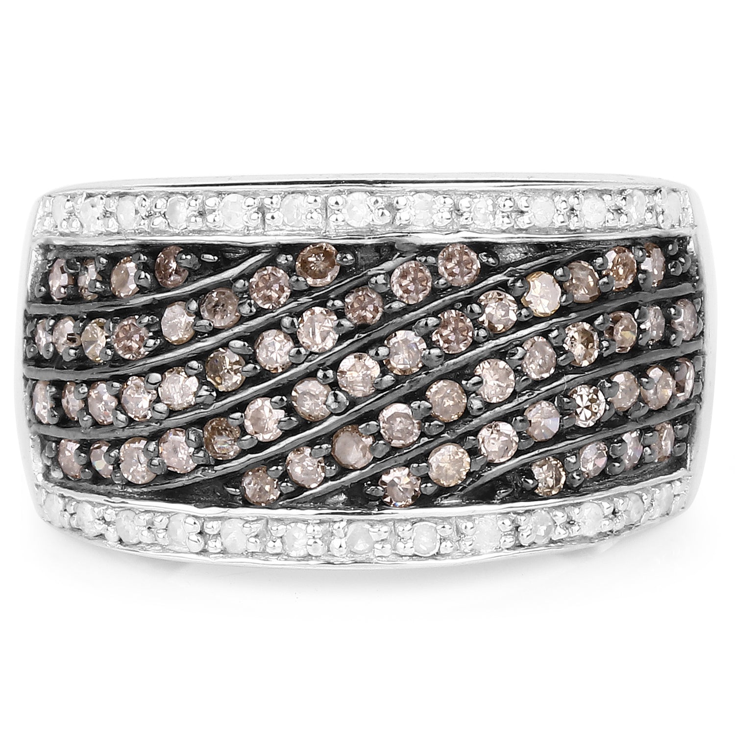 0.87 Carat Genuine Champagne Diamond and White Diamond .925 Sterling Silver Ring by Bids.com