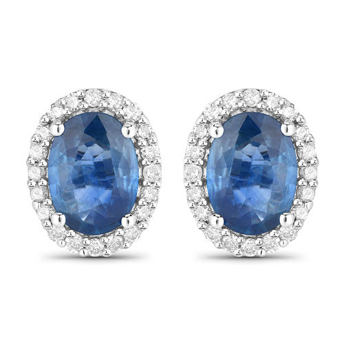 2.16 Carat Genuine Blue Sapphire and White Diamond 14K White Gold Earrings by Bids.com