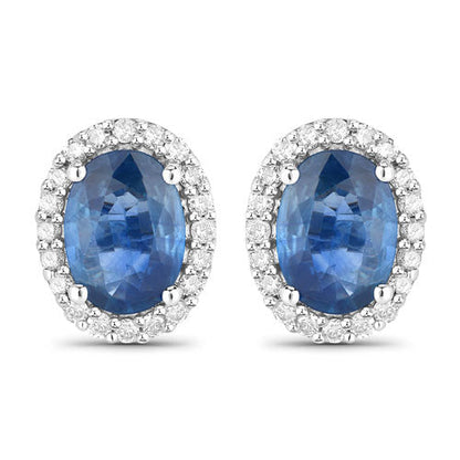 2.16 Carat Genuine Blue Sapphire and White Diamond 14K White Gold Earrings by Bids.com