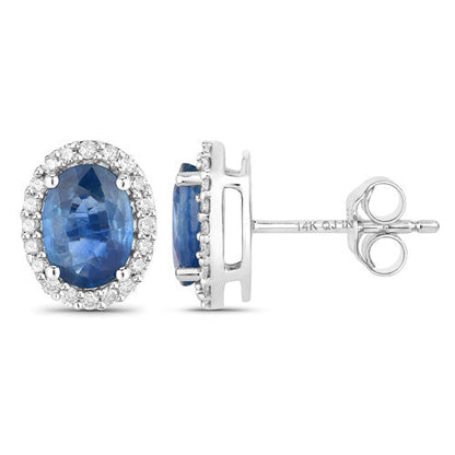 2.16 Carat Genuine Blue Sapphire and White Diamond 14K White Gold Earrings by Bids.com