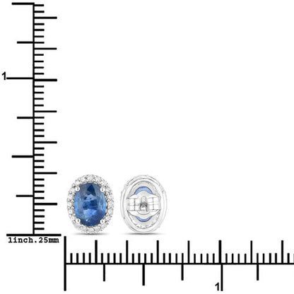 2.16 Carat Genuine Blue Sapphire and White Diamond 14K White Gold Earrings by Bids.com