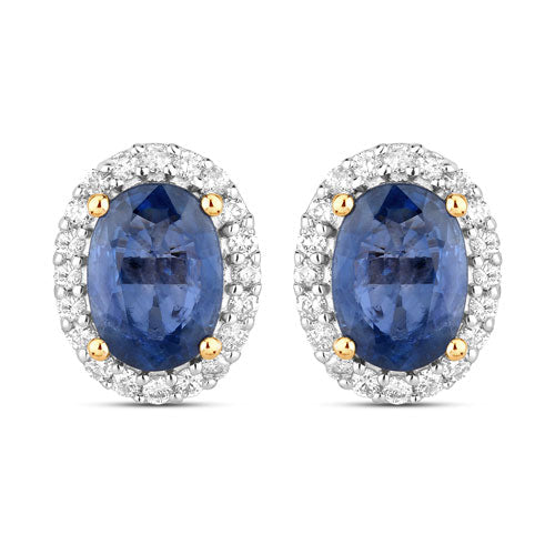2.16 Carat Genuine Blue Sapphire and White Diamond 14K Yellow Gold Earrings by Bids.com